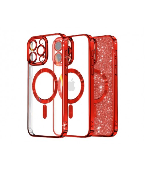 Husa iPhone 15 Pro Max, Crystal Glitter MagSafe cu Protectie La Camere, Red